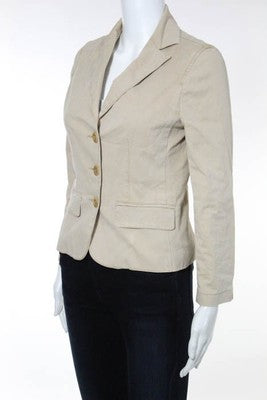 Vince Khaki Beige Cotton Collared V Neck Blazer Size 4