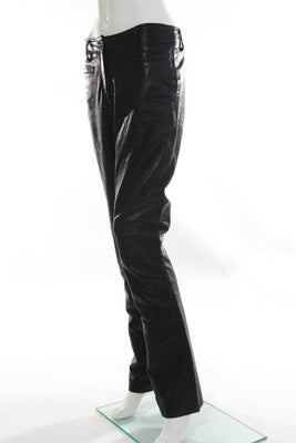 Andasimo Dark Brown Leather Flat Front Straight Leg Pants Size 8