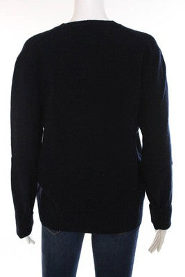 Brooks Brothers Navy Blue Wool Ribbed V Neck Sweater Size Large