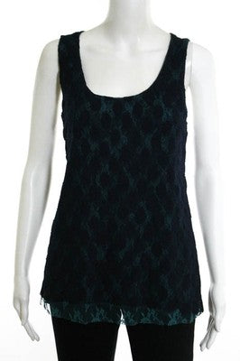 Weston Wear Blue Stretch Lace Detail Sleeveless Scoop Neck Tank Top Size Large