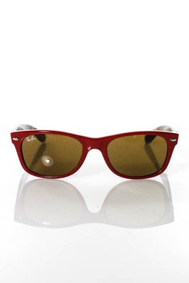 Ray Ban Red Frame Brown Lens New Wayfarer Sunglasses RB2132