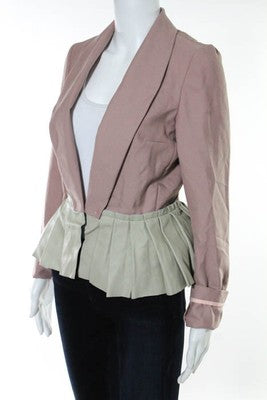 Sandra Weil Pink Beige Wool Leather Trim Blazer Jacket Size Small New