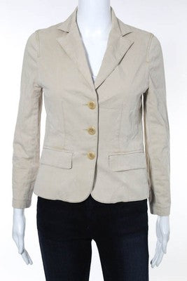 Vince Khaki Beige Cotton Collared V Neck Blazer Size 4