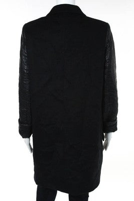 The Row Black Notched Lapels Quilted Trim Lightweight Coat Size 8