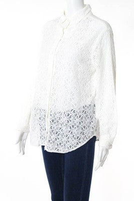 Sam & Lavi White Cotton Eyelet Button Front Shirt Size Small