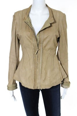 Knight Cider Brown Leather Full Zipper Jacket Size Small