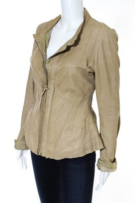 Knight Cider Brown Leather Full Zipper Jacket Size Small
