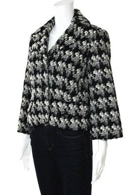 Robert Rodriguez Black White Wool Woven Knit Collared Jacket Size 10