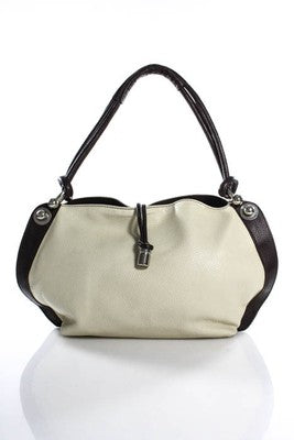 Hogan Beige Brown Leather Silver Accent Medium Shoulder Handbag