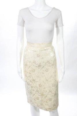 Gianfranco Ferre Beige Floral Knee Length Pencil Skirt Size Italian 38