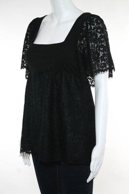 Alice And Trixie Black Lace Print Square Neck High Waist Short Sleeve Blouse Siz