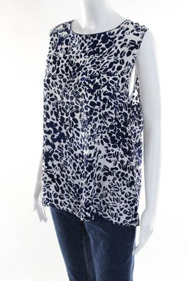 Piamita Black White Silk Abstract Button Down Back Sleeveless Blouse Size Large