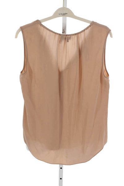 Theory Women Basic Silk V-Neck Sleeveless Blouse Pink Size L