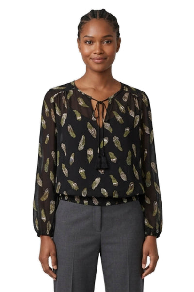 Joie Women Silk Animal Print V-Neck Long Sleeve Blouse Black Size M