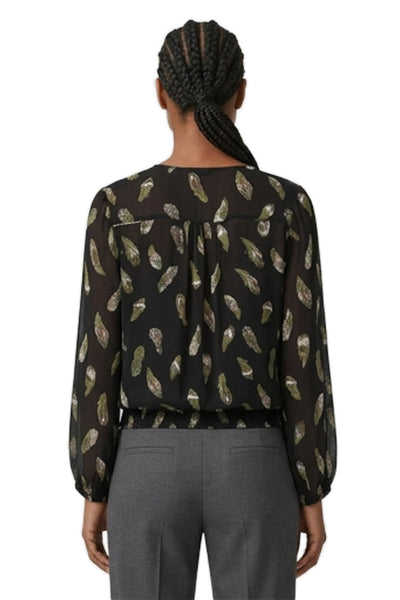 Joie Women Silk Animal Print V-Neck Long Sleeve Blouse Black Size M