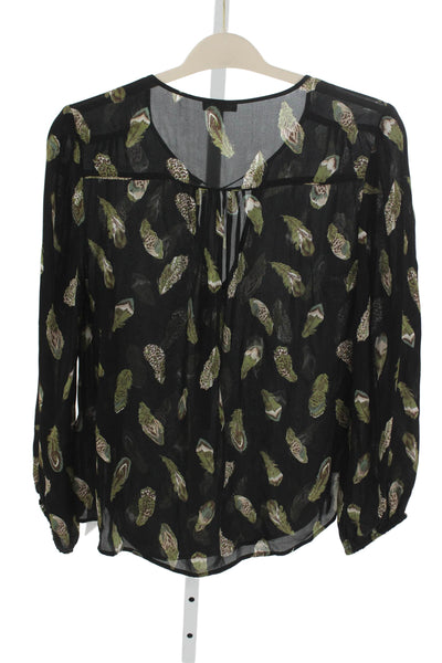 Joie Women Silk Animal Print V-Neck Long Sleeve Blouse Black Size M