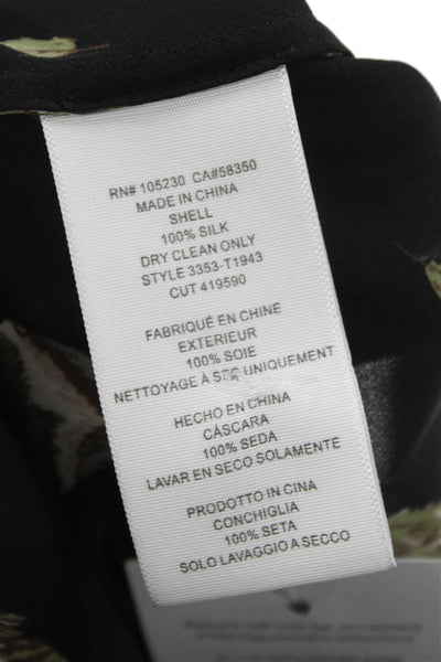 Joie Women Silk Animal Print V-Neck Long Sleeve Blouse Black Size M