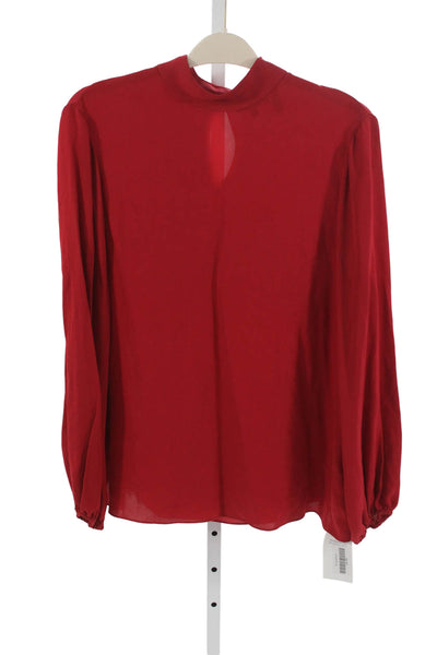 Theory Women Silk Mock Neck Long Sleeve Button Solid Basic Blouse Size XL