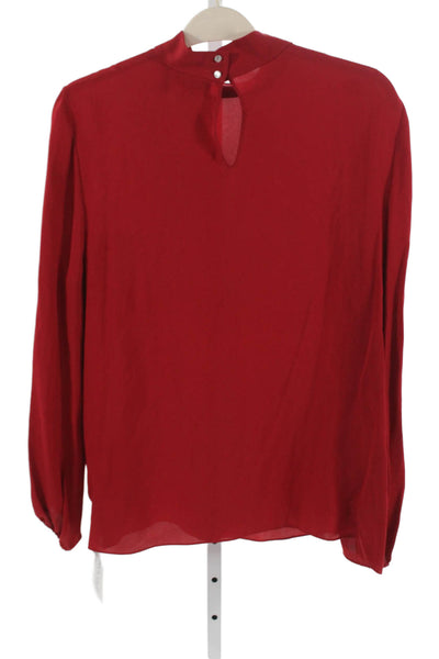 Theory Women Silk Mock Neck Long Sleeve Button Solid Basic Blouse Size XL
