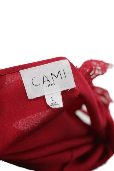 Cami NYC Womens Camisole Red Silk V Neck Sleeveless Size L