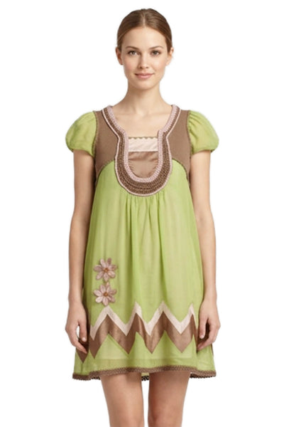 See by Chloe Womens Silk Abstract Square Neck Short Sleeve Dress Size 4