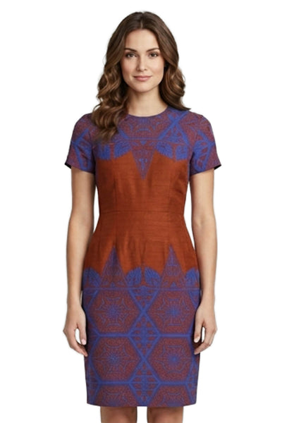 Jonathan Saunders Women Brown Abstract Short Sleeve Midi Dress Size 34
