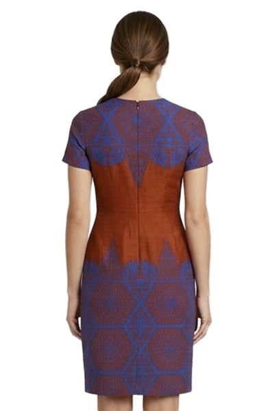 Jonathan Saunders Women Brown Abstract Short Sleeve Midi Dress Size 34