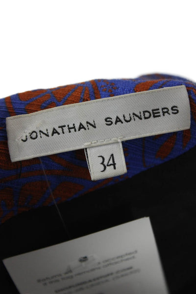 Jonathan Saunders Women Brown Abstract Short Sleeve Midi Dress Size 34