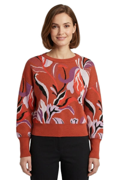 Maeve Anthropologie Women Sweater Orange Floral Crewneck Longsleeve Size XS