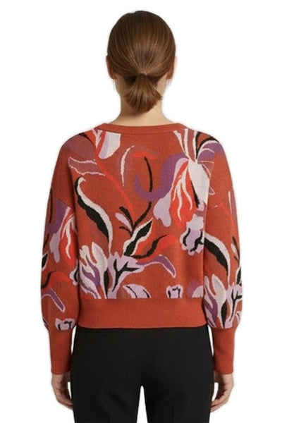 Maeve Anthropologie Women Sweater Orange Floral Crewneck Longsleeve Size XS