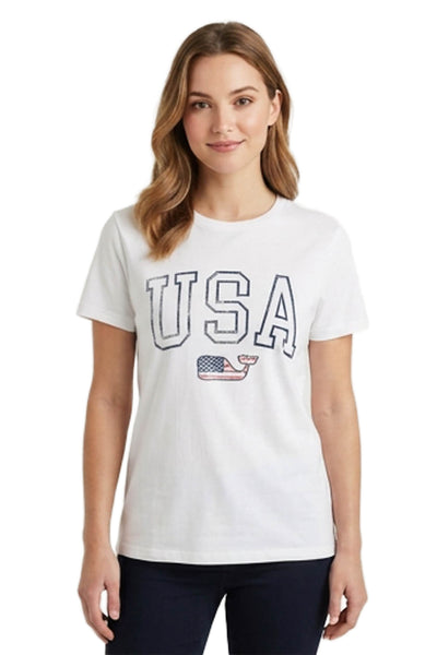 Vineyard Vines Women White Cotton Graphic Crew Neck Short Sleeve Shirt Size S