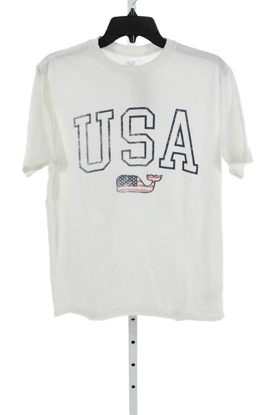 Vineyard Vines Women White Cotton Graphic Crew Neck Short Sleeve Shirt Size S
