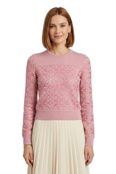 Loewe Womens Pullover Geometric Crew Neck Pink Wool Size S