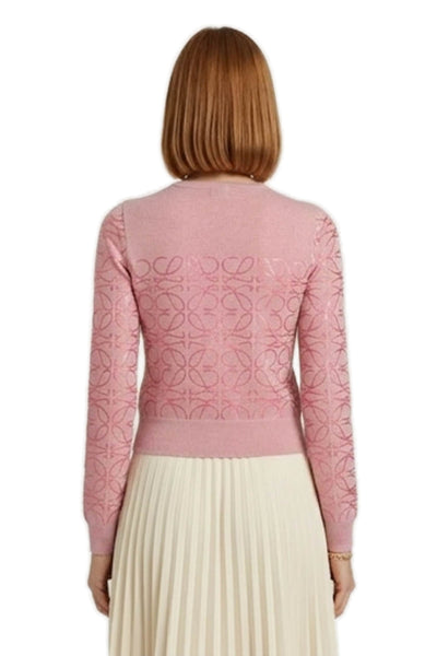 Loewe Womens Pullover Geometric Crew Neck Pink Wool Size S