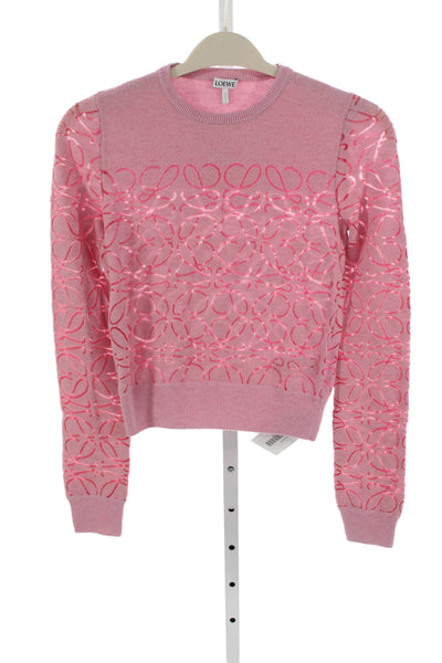 Loewe Womens Pullover Geometric Crew Neck Pink Wool Size S