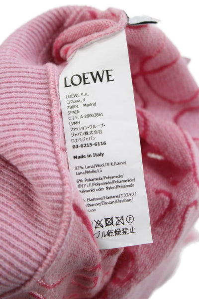 Loewe Womens Pullover Geometric Crew Neck Pink Wool Size S