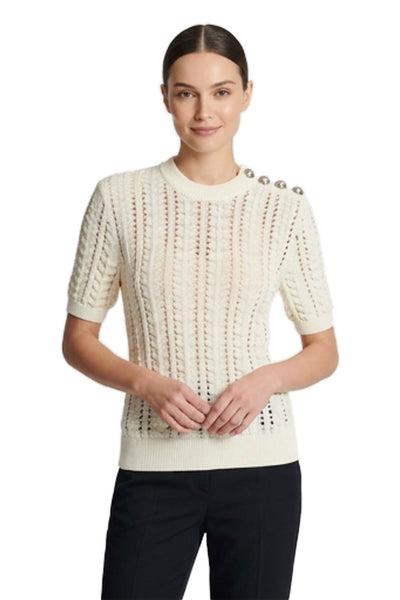 Balmain Women Ivory Viscose Pullover Sweater Short Sleeve Crew Neck Size 36