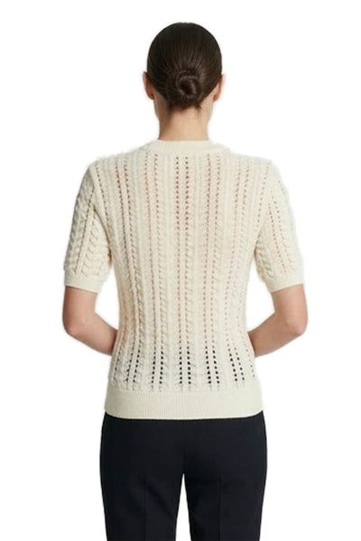 Balmain Women Ivory Viscose Pullover Sweater Short Sleeve Crew Neck Size 36