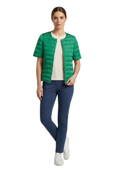 Luciano Barbera Women Silk Green Puffer Jacket Zip Short Sleeve Size 40