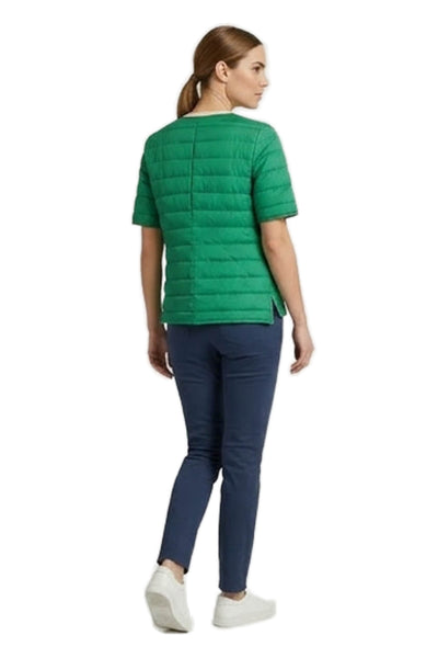 Luciano Barbera Women Silk Green Puffer Jacket Zip Short Sleeve Size 40
