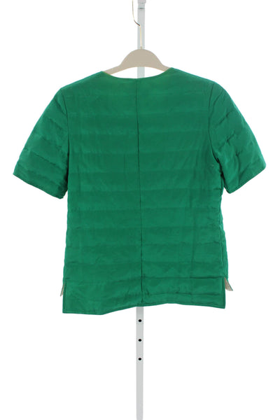 Luciano Barbera Women Silk Green Puffer Jacket Zip Short Sleeve Size 40