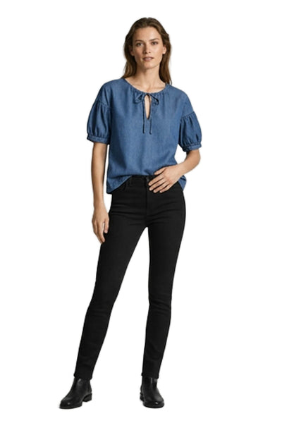 Massimo Dutti Women Basic Cotton Round Neck Short Sleeve Blouse Blue Size M