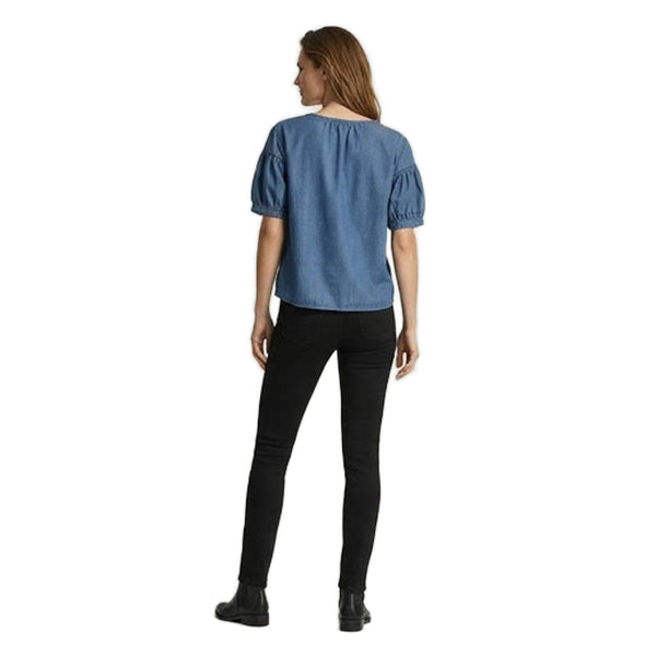Massimo Dutti Women Basic Cotton Round Neck Short Sleeve Blouse Blue Size M