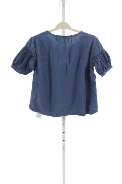 Massimo Dutti Women Basic Cotton Round Neck Short Sleeve Blouse Blue Size M