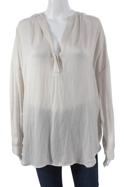 Vince Women Beige V Neck Long Sleeve Polyester Blouse Size S