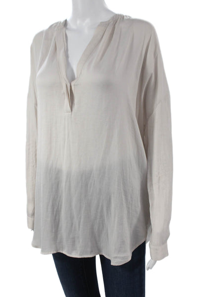 Vince Women Beige V Neck Long Sleeve Polyester Blouse Size S