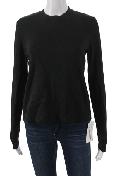 COS Women Black Mock Neck Long Sleeve Basic T-Shirt 100% Cotton Size S