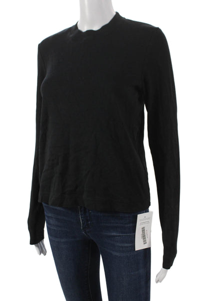 COS Women Black Mock Neck Long Sleeve Basic T-Shirt 100% Cotton Size S