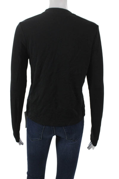 COS Women Black Mock Neck Long Sleeve Basic T-Shirt 100% Cotton Size S