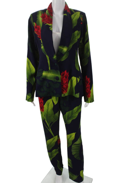 Americae Womens Floral Viscose Pantsuit Buttoned Long Sleeve Multicolor Size L